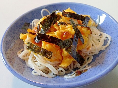 和風ドレッシングで　半熟炒り卵ともみ海苔のお素麺